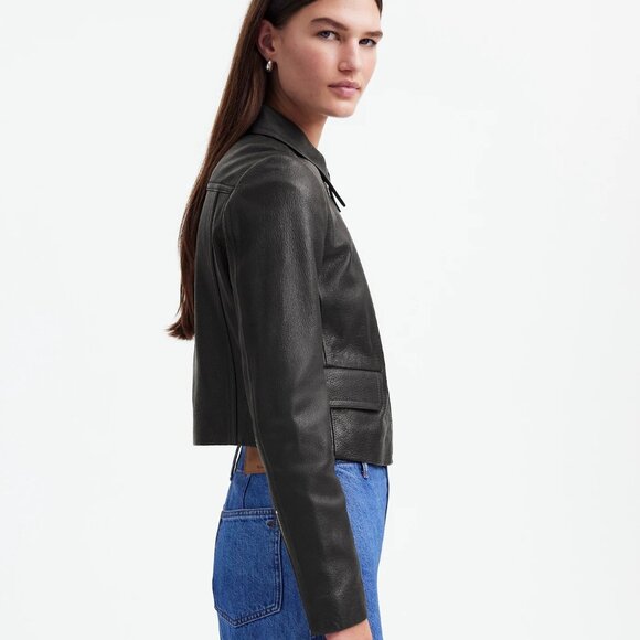 NWT Madewell Shrunken Zip-Front Jacket in Leather - Picture 3 of 5